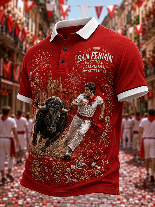 Camisa polo de manga corta para hombre con estampado de celebración de la Carrera del Toro