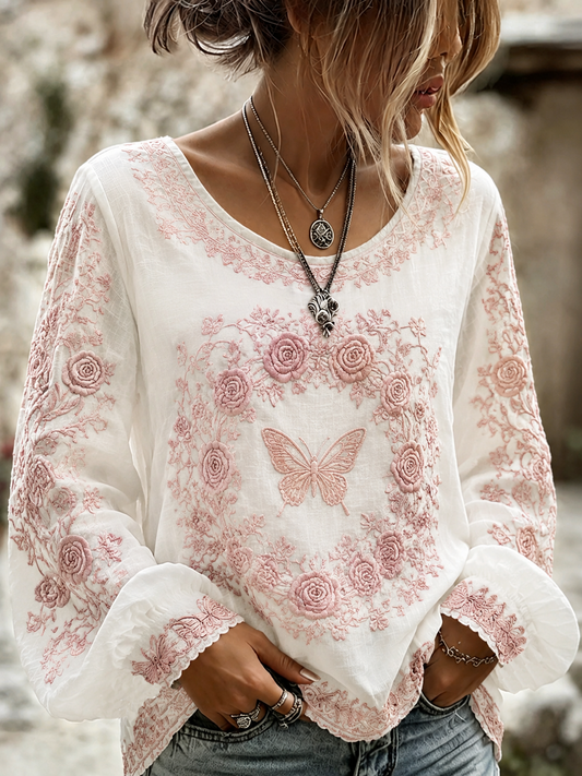 Camisa de algodón y lino con diseño de la Rosa de Tralee para mujer