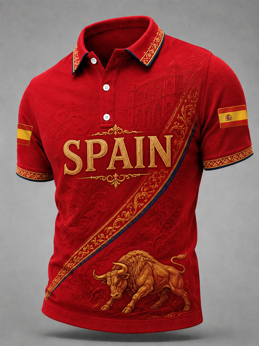 Polo casual con estampado de España para hombre