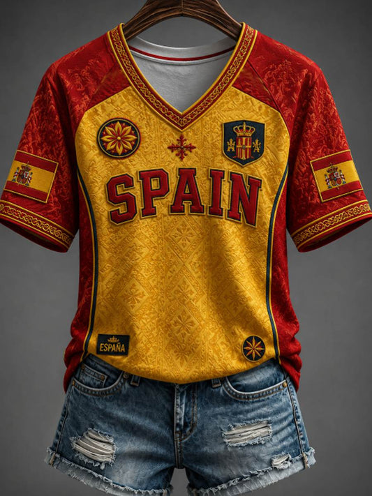 Camiseta de manga corta con cuello en V para mujer
