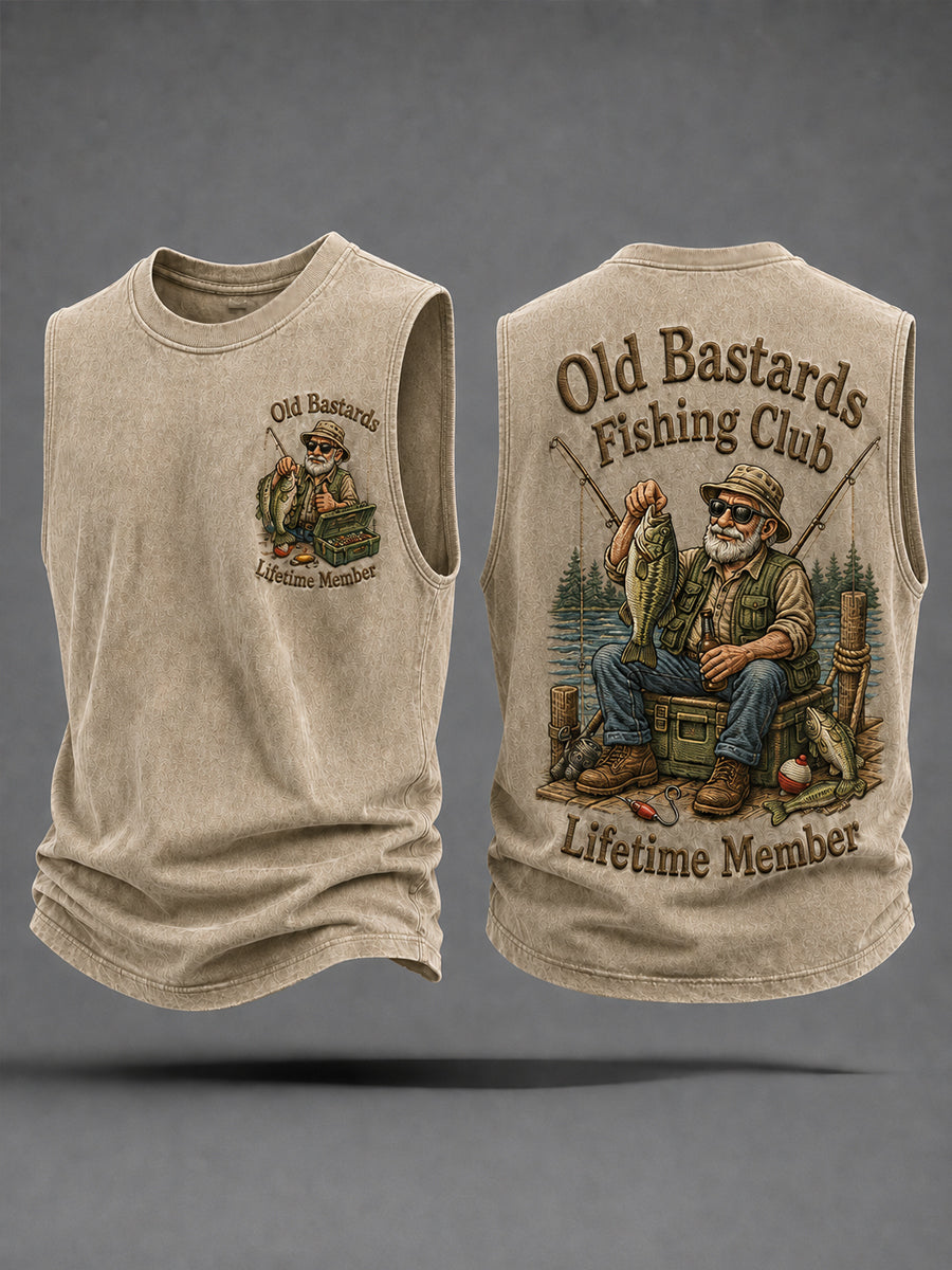 Hombres Funny Old Bastardos Fishing Club Lifetime Member Print Casual Tank Top