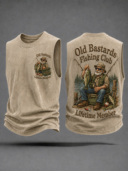 Hombres Funny Old Bastardos Fishing Club Lifetime Member Print Casual Tank Top