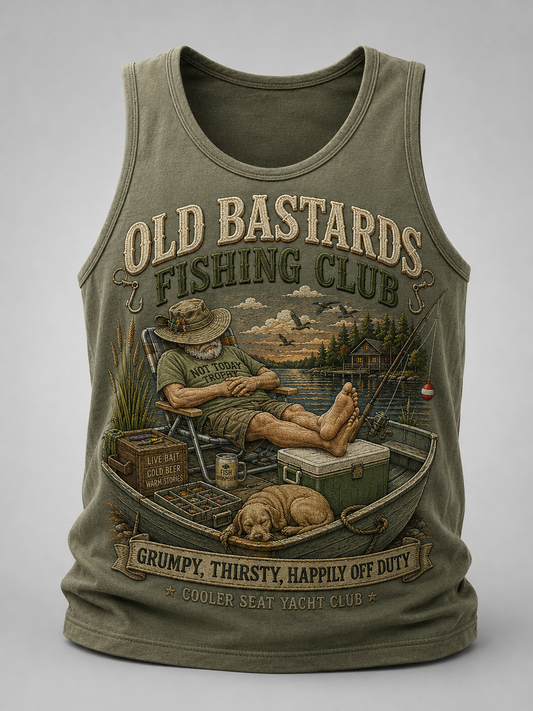 Camiseta sin mangas casual con estampado de miembro vitalicio del Club de Pesca de los Viejos Pícaros para hombre