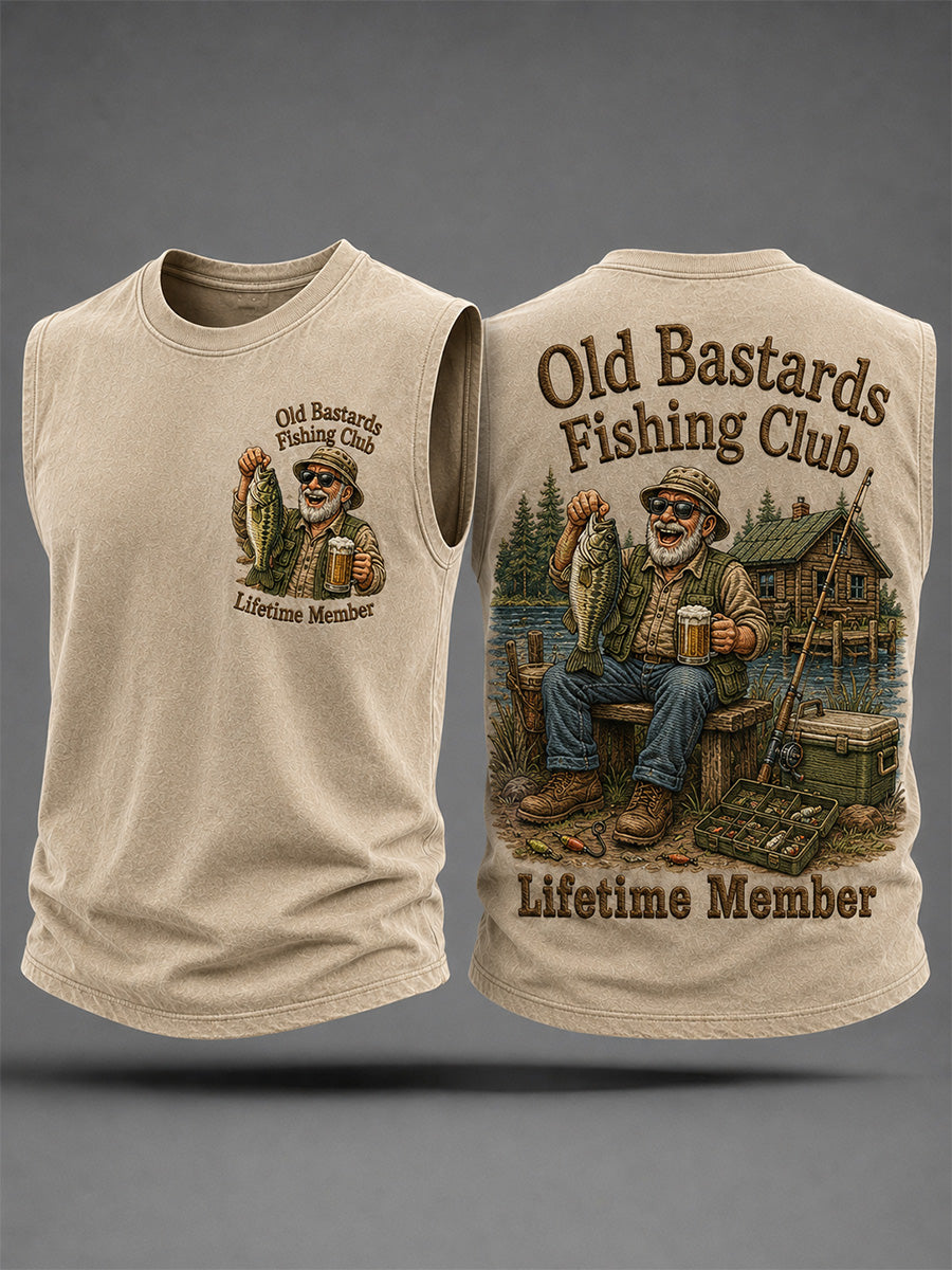 Camiseta sin mangas casual con estampado de miembro vitalicio del Club de Pesca de los Viejos Pícaros para hombre