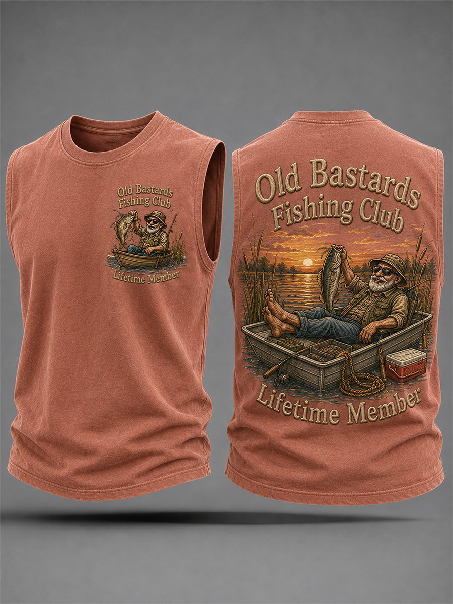 Camiseta sin mangas casual con estampado de miembro vitalicio del Club de Pesca de los Viejos Pícaros para hombre