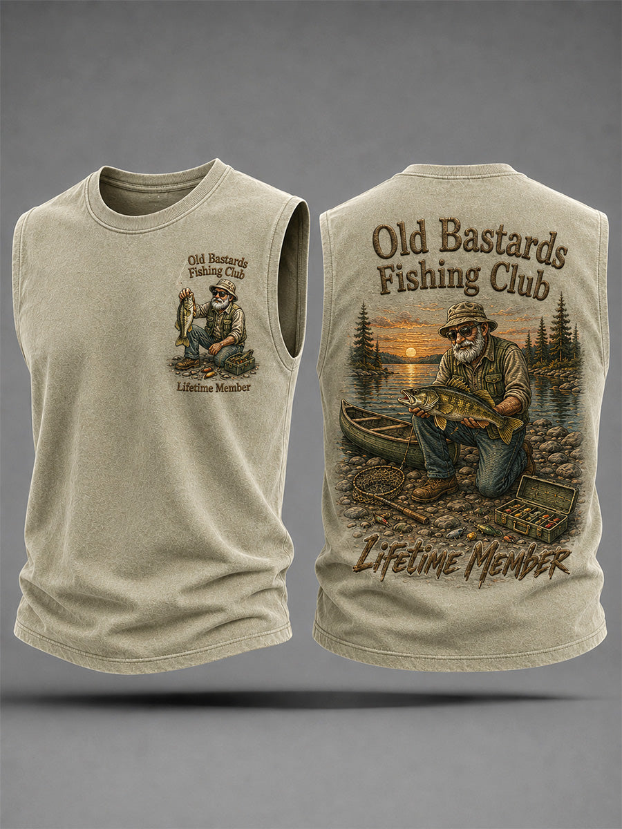 Camiseta sin mangas casual con estampado de miembro vitalicio del Club de Pesca de los Viejos Pícaros para hombre