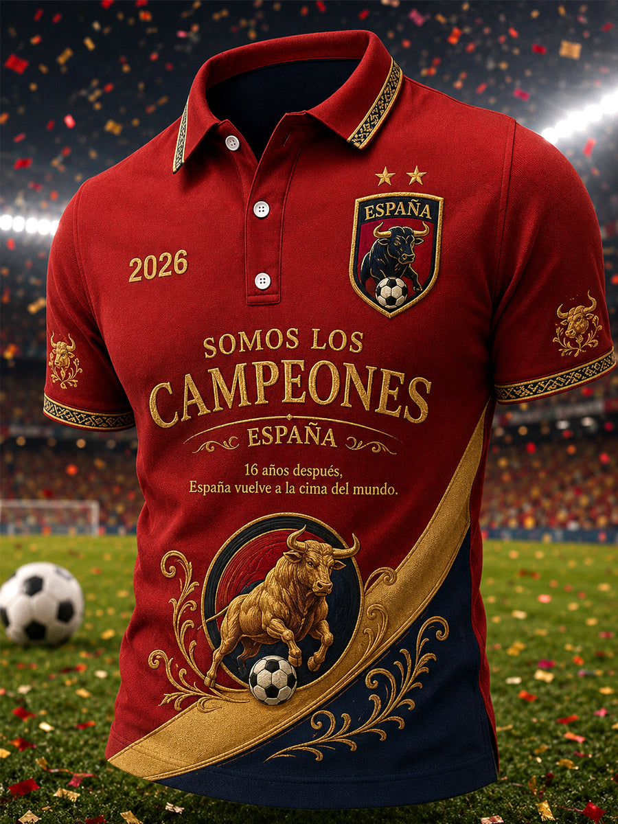 Hombres somos los campeones 2026 imprimir celebrar España campeones regalo para los aficionados al fútbol casual Polo camisa