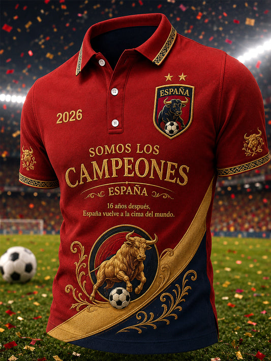 Hombres somos los campeones 2026 imprimir celebrar España campeones regalo para los aficionados al fútbol casual Polo camisa