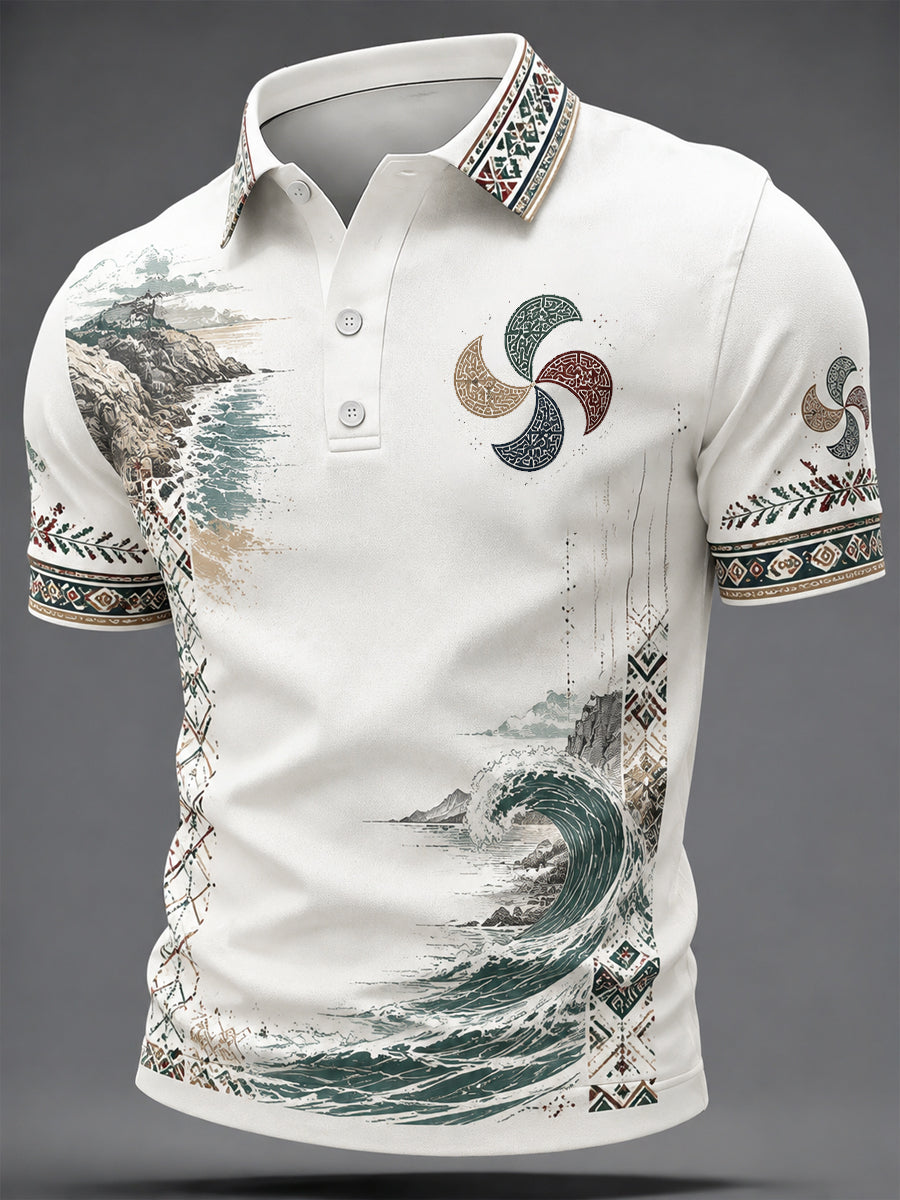 Camisa casual estampada de estilo vasco para hombre