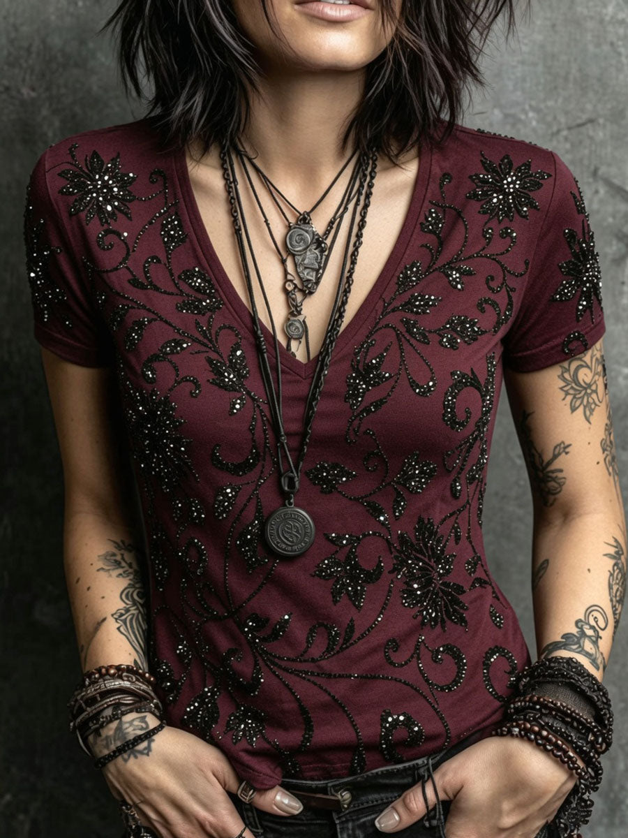 Camiseta de manga corta casual impresa estilo gótico de Halloween para mujer