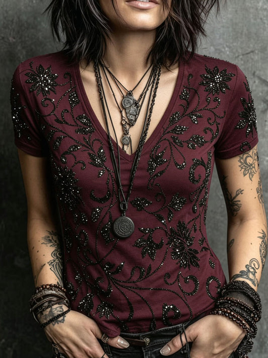 Camiseta de manga corta casual impresa estilo gótico de Halloween para mujer