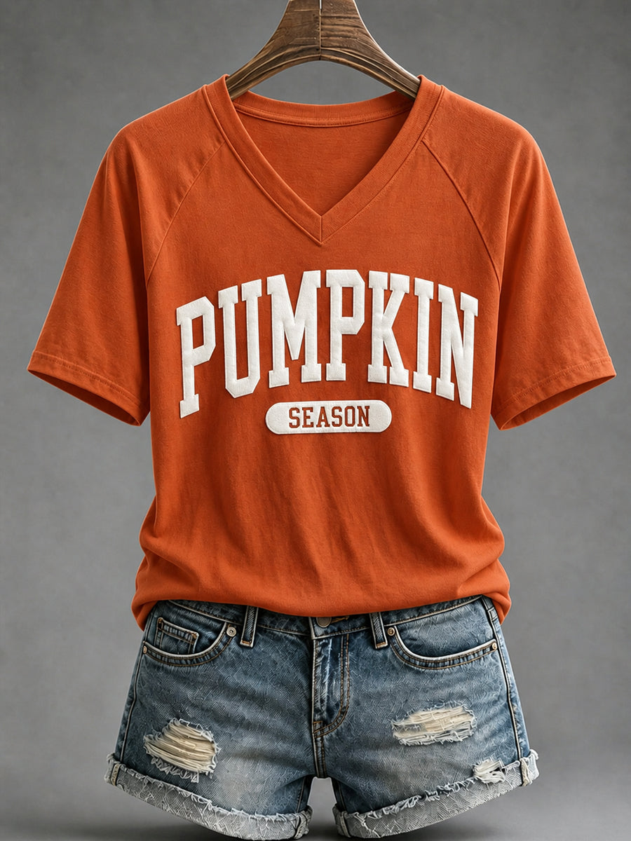 Camiseta de manga corta de temporada de calabaza de otoño para mujer