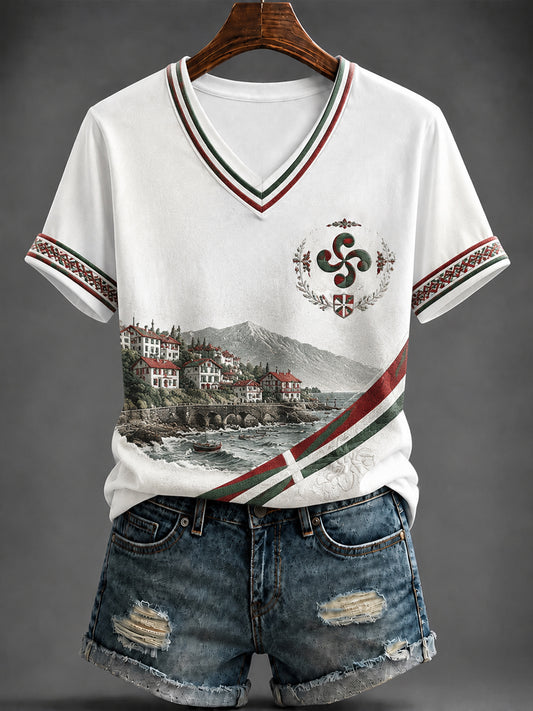 Camiseta con cuello en v estampada País Vasco para mujer