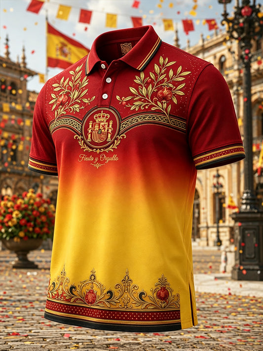 Polo conmemorativo del día nacional español de los hombres con los elementos artísticos de la impresión