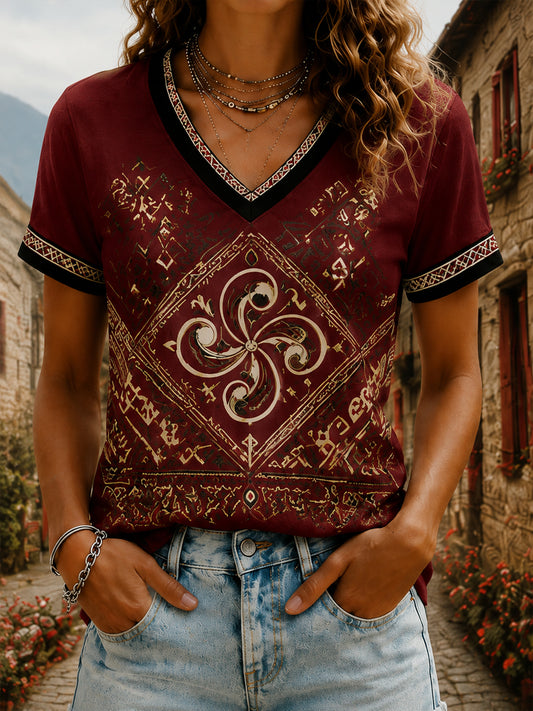 Camiseta con cuello en V estampada del País Vasco para mujer