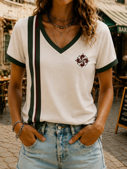 Camiseta con cuello en V estampada del País Vasco para mujer