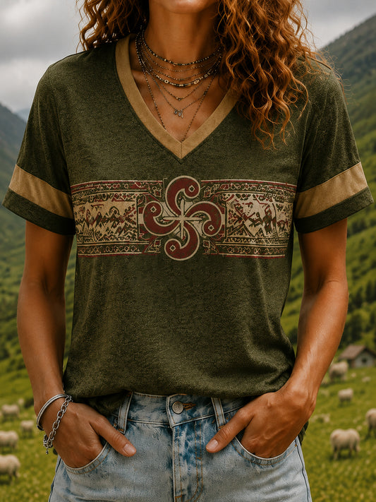 Camiseta con cuello en V estampada del País Vasco para mujer