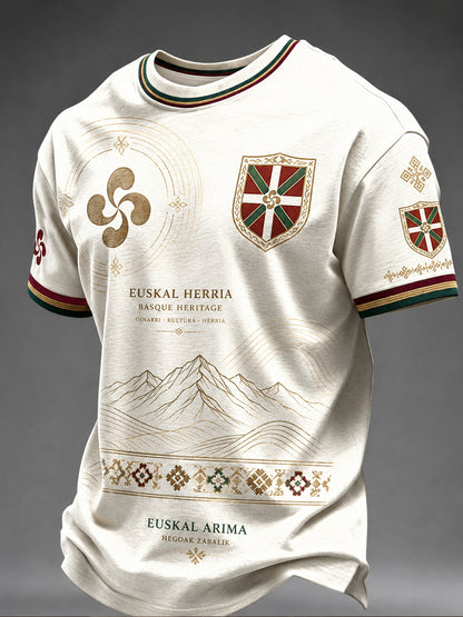 Camiseta casual con estampado artístico de inspiración vasca española para hombre