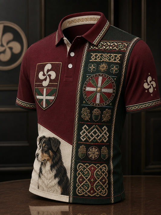 Camisa polo casual con estampado artístico de inspiración vasca española para hombre