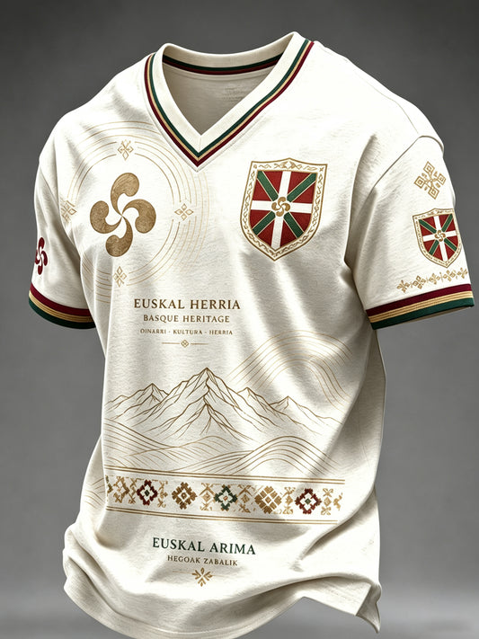 Camiseta casual con estampado de arte de elemento cultural vasco español para hombre