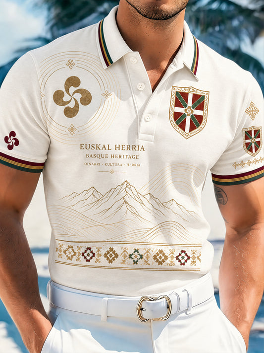 Polo casual de hombre elemento cultural vasco español estampado artístico