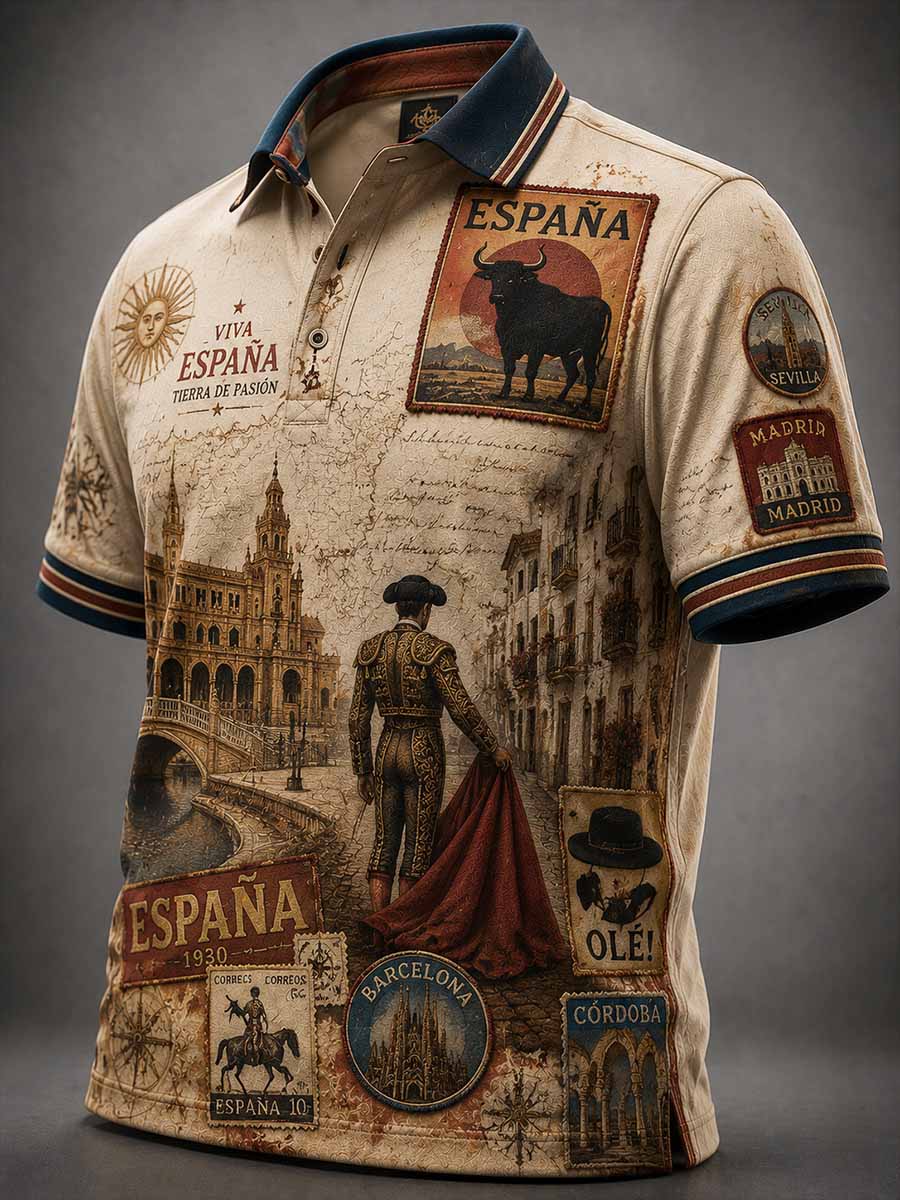 Polo de hombre con estampado retro español