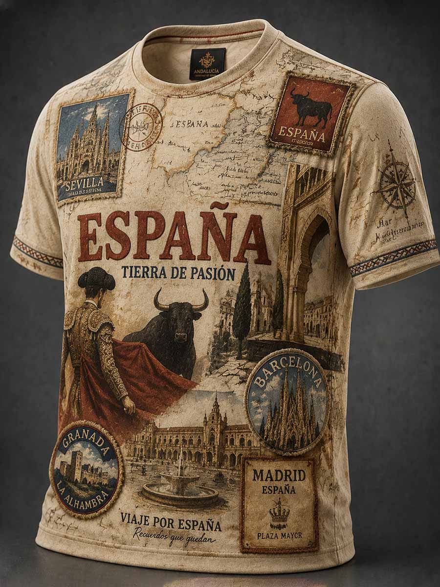 Camiseta vintage para hombre con estampado de diseño español
