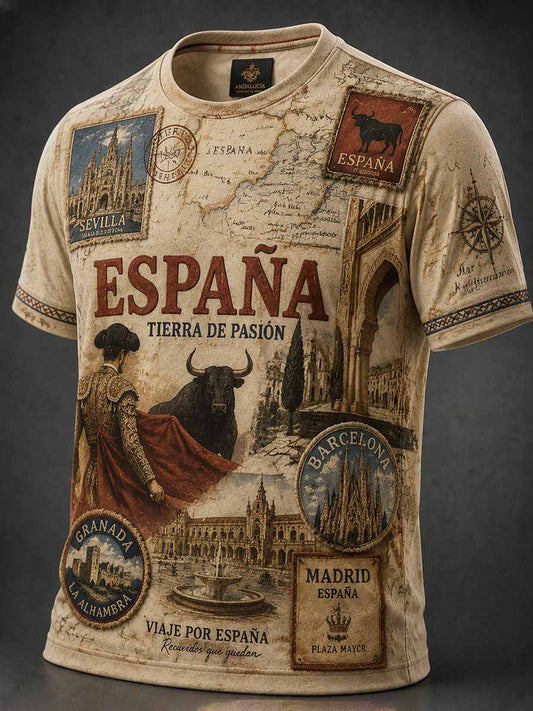 Camiseta vintage para hombre con estampado de diseño español