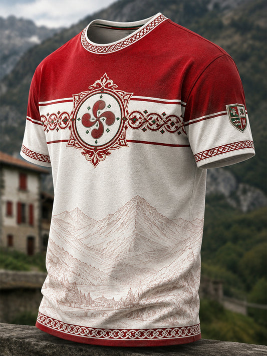 Camiseta casual con estampado artístico de inspiración cultural vasca española para hombre