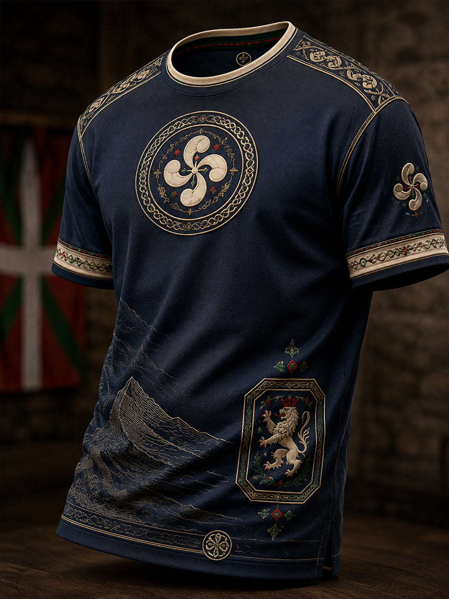 Camiseta casual con estampado artístico de inspiración cultural vasca española para hombre