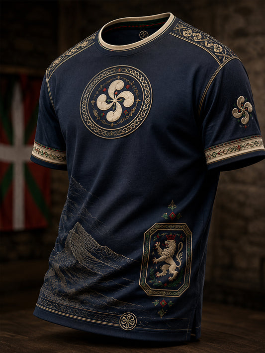 Camiseta casual con estampado artístico de inspiración cultural vasca española para hombre