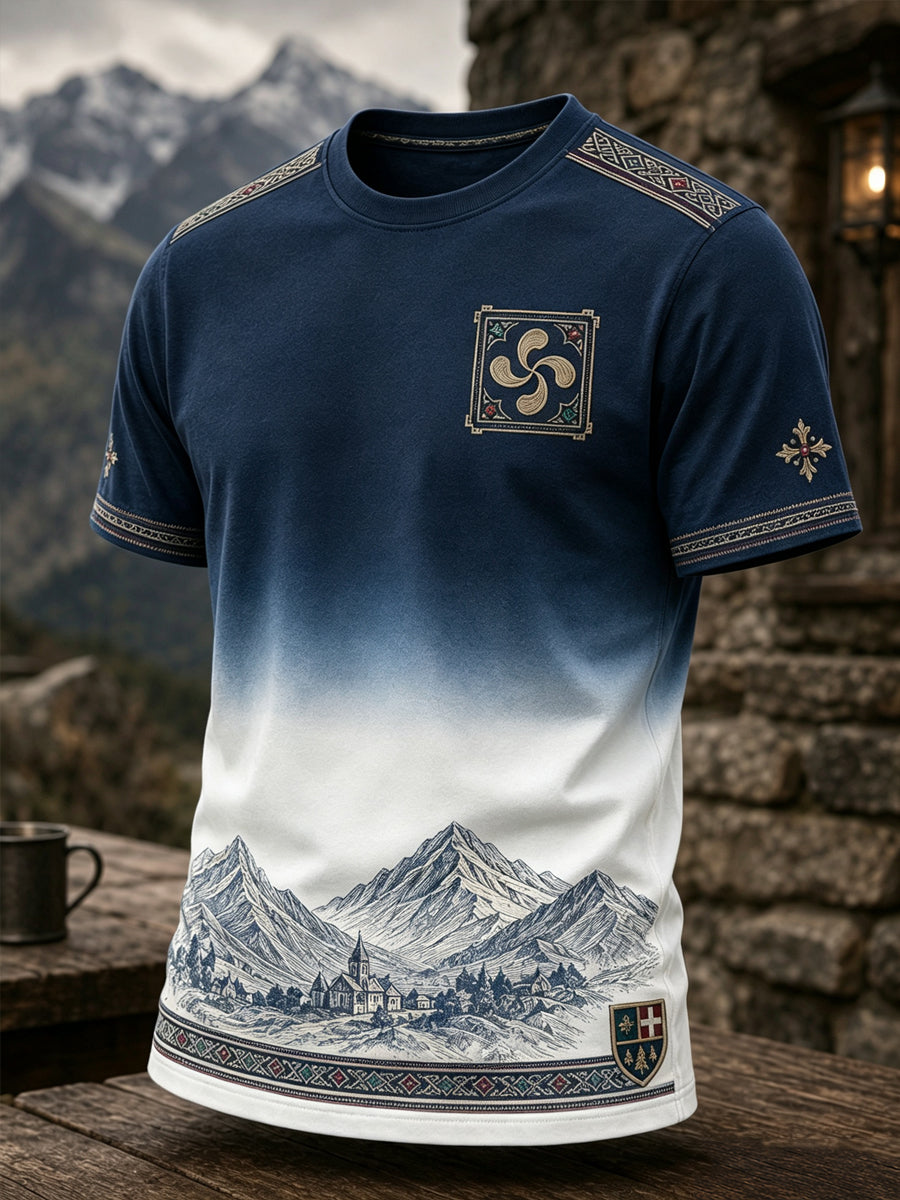 Camiseta casual con estampado artístico de inspiración cultural vasca española para hombre
