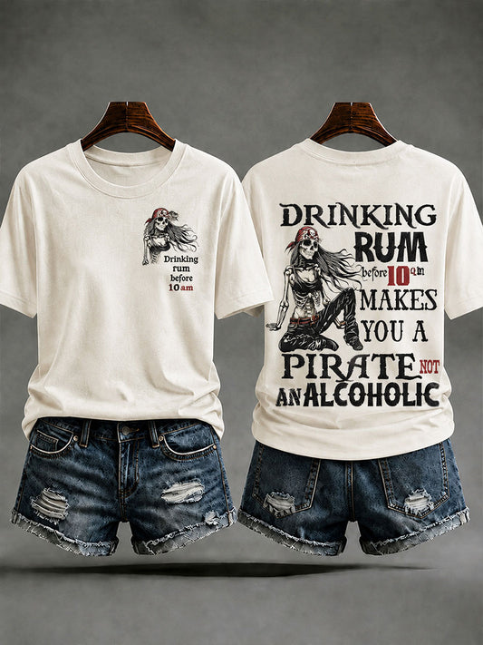 "Beber ron antes de las 10 a.m. te hace un pirata, no un alcohólico" Divertido pirata ron camiseta casual