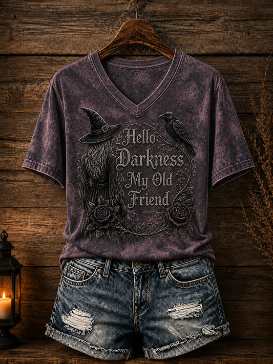 Hola oscuridad mi viejo amigo Halloween impresión camiseta de las mujeres