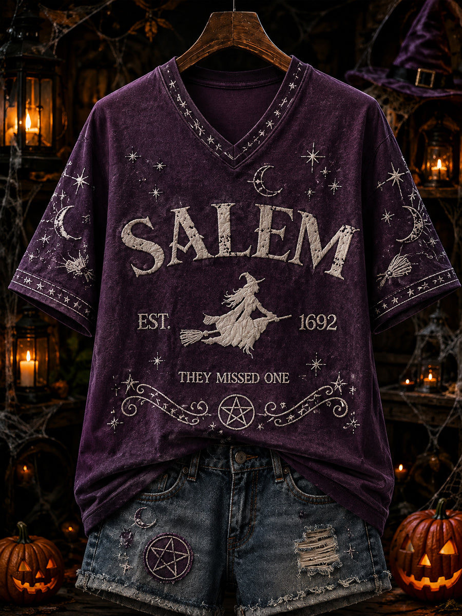 Camiseta estampada con cuello en V 1692 de mujer