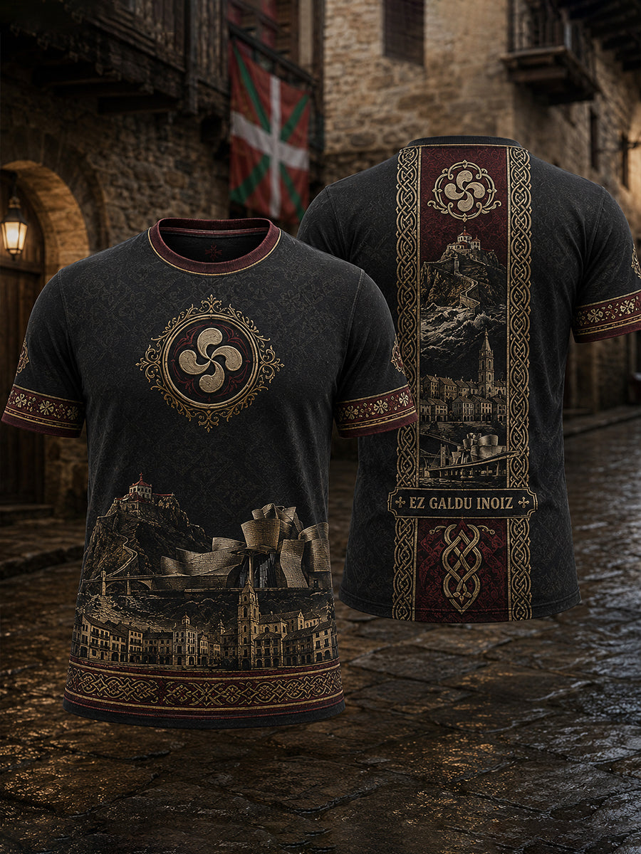 Camiseta con estampado de arte de elemento cultural vasco español para hombre