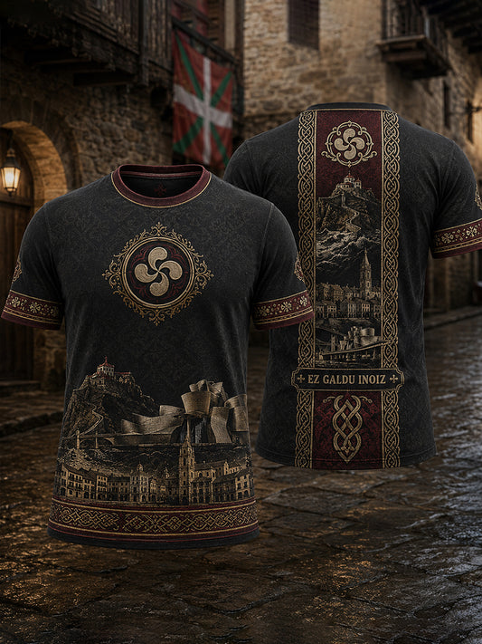 Camiseta con estampado de arte de elemento cultural vasco español para hombre