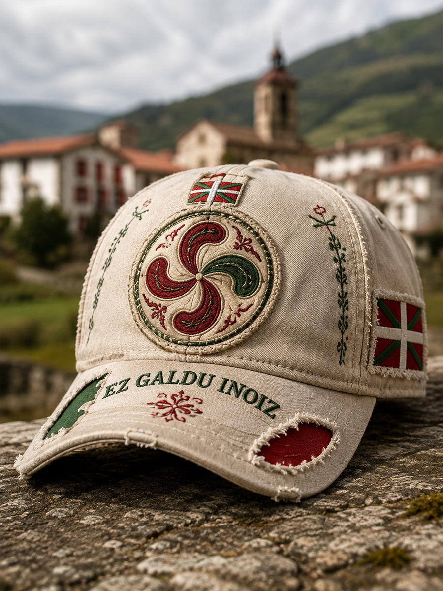 Sombrero casual con estampado artístico de elemento cultural vasco en español unisex