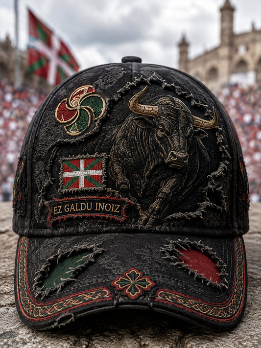 Sombrero casual con estampado artístico de elemento cultural vasco en español unisex