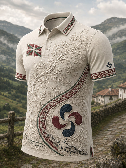 Polo con estampado de arte del elemento cultural vasco español de los hombres