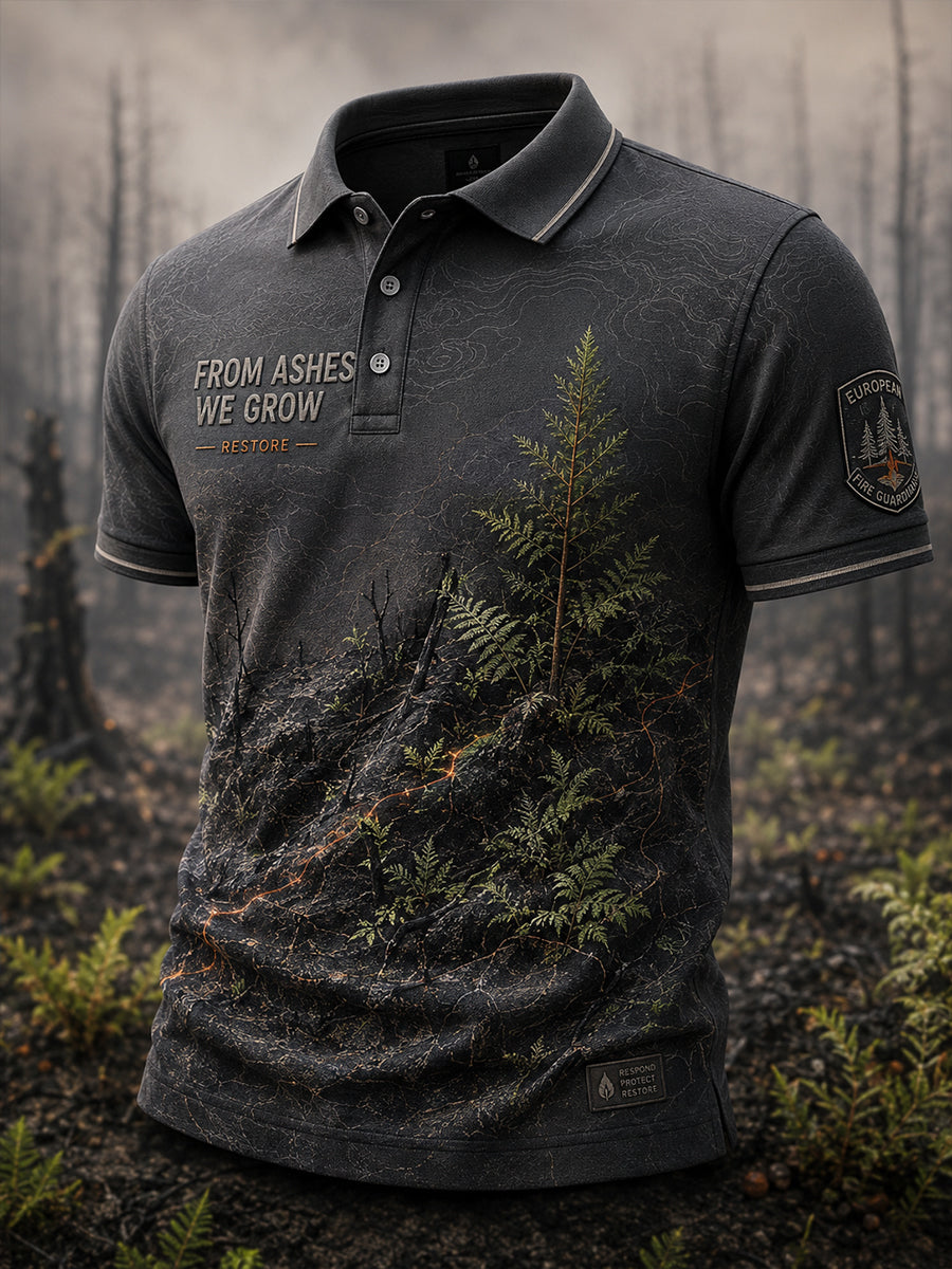 Camiseta polo con estampado artístico de incendios forestales en Europa para hombre