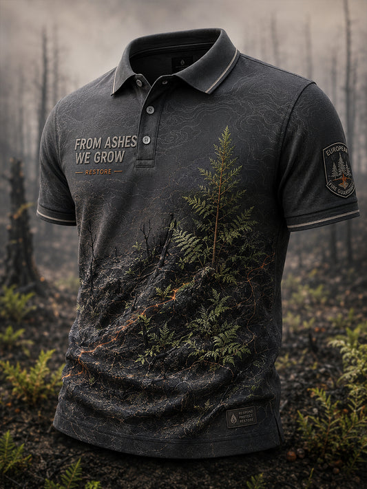 Camiseta polo con estampado artístico de incendios forestales en Europa para hombre