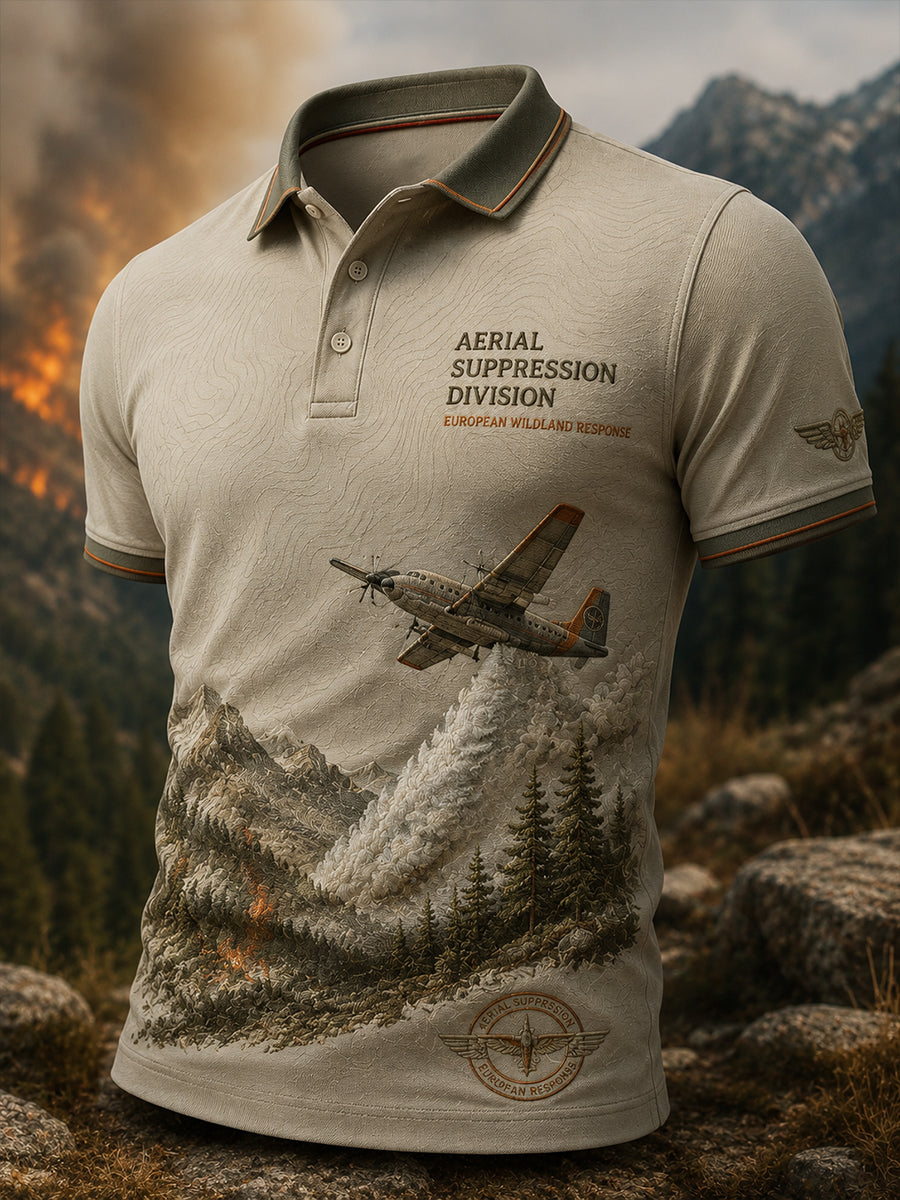 Camiseta polo con estampado artístico de incendios forestales en Europa para hombre