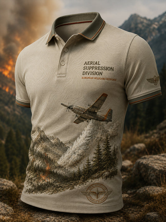 Camiseta polo con estampado artístico de incendios forestales en Europa para hombre