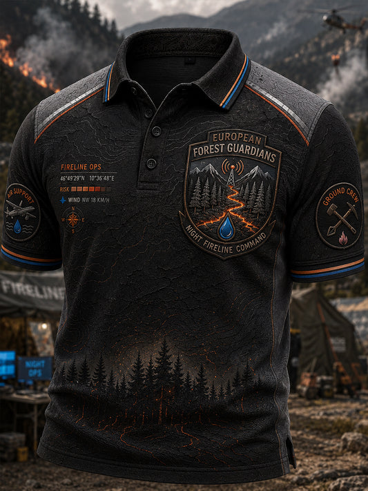 Camiseta polo con estampado artístico de incendios forestales en Europa para hombre