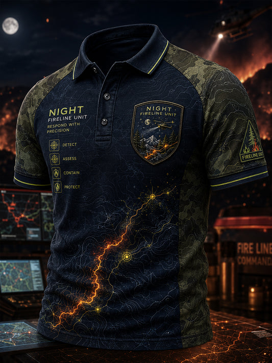 Camiseta polo con estampado artístico de incendios forestales en Europa para hombre