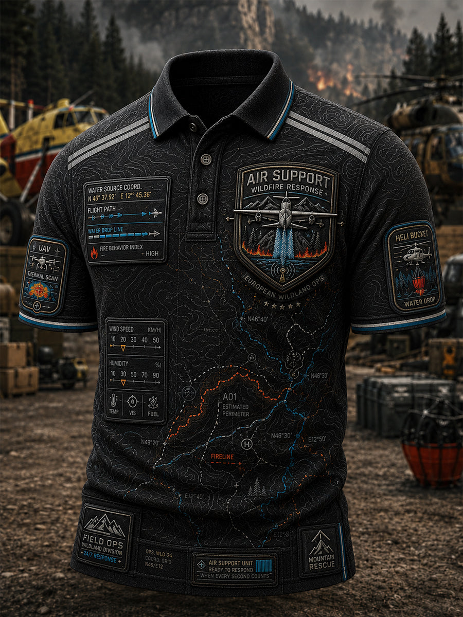 Camiseta polo con estampado artístico de incendios forestales en Europa para hombre