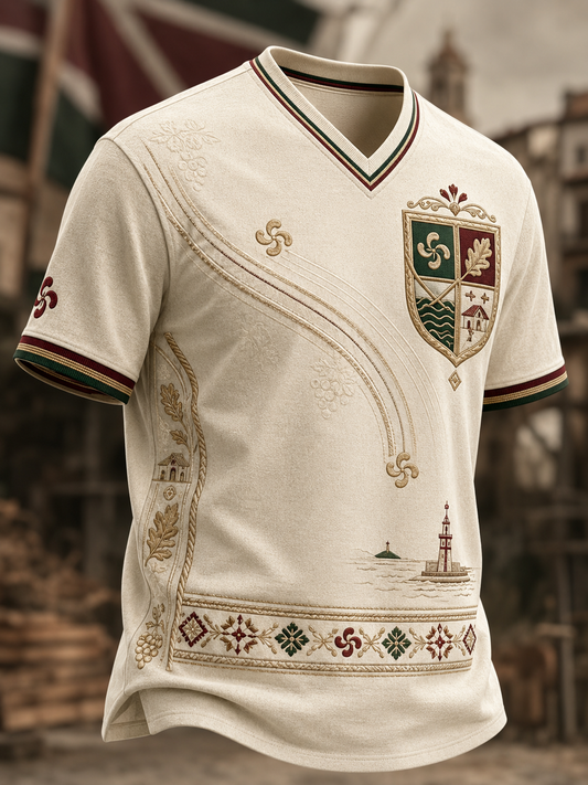 Camiseta vasca de cuello en V para hombre