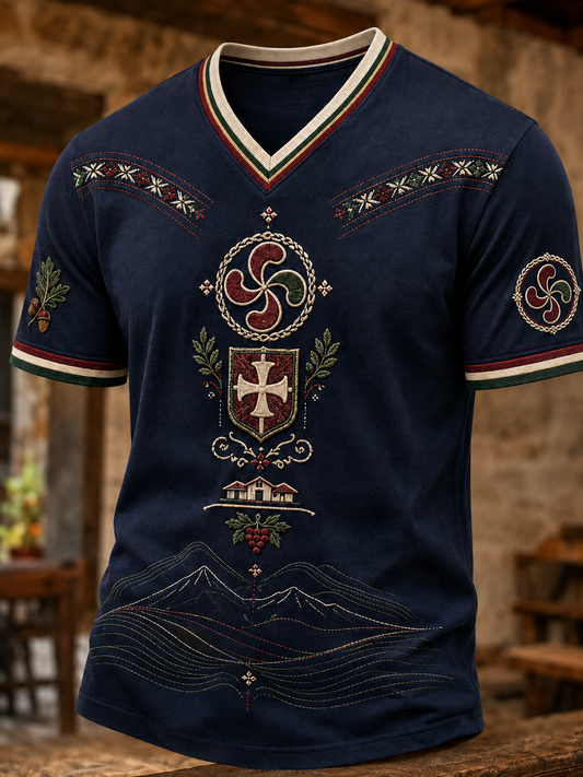 Camiseta vasca de cuello en V para hombre