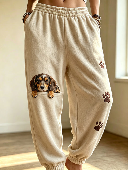 Pantalones deportivos casuales con estampado de perros para mujer